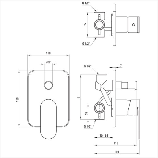 BGA 044P baterie lavoar incastrata deante decoshop s